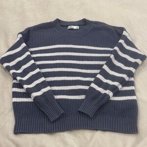 Hollister Navy and White Striped Women's Sweater